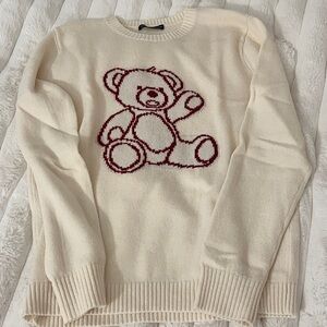 Brandy Melville Cream Sweater with Red Bear Design